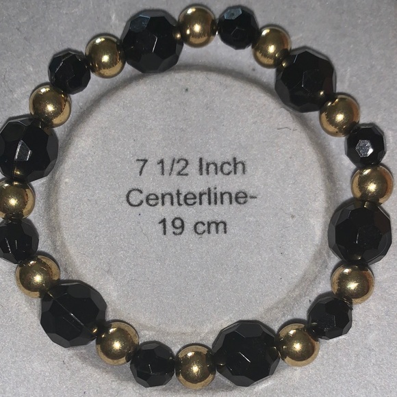 beaded bracelet Jewelry - Elegant Black and Gold Beaded stretch Bracelet